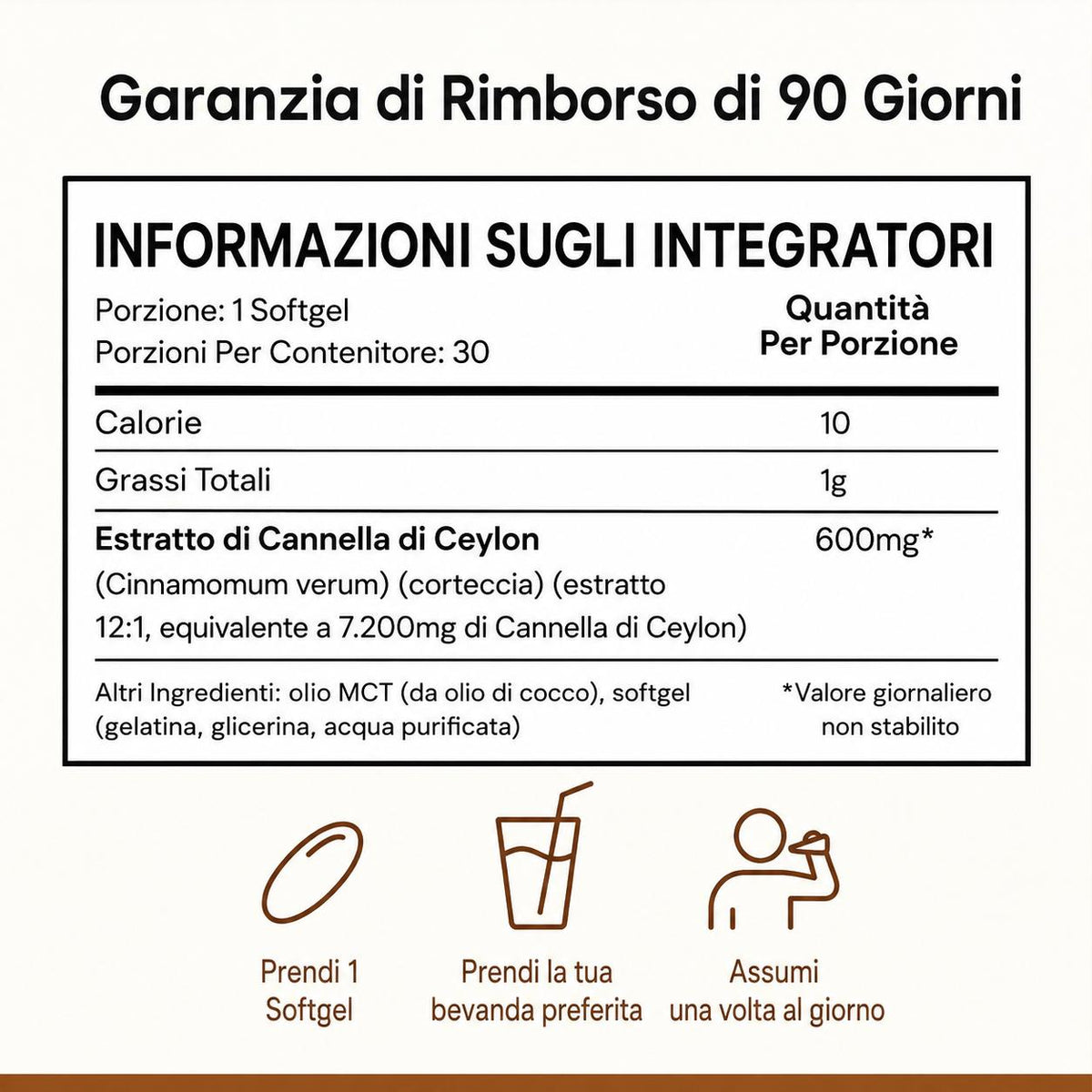 Cannella di Ceylon equivalente a 7.200 mg con Olio MCT