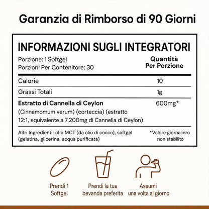 Cannella di Ceylon equivalente a 7.200 mg con Olio MCT